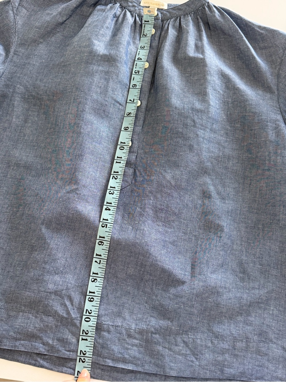 Ann Mashburn Chambray Linen Blend Lace Sleeve Blouse Top Blue Size Small - Picture 6 of 6